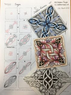 some kind of art work on paper with different designs and shapes in the middle one is drawn