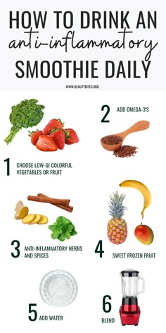 how to drink an anti - inflamatory smoothie daily info graphic with instructions