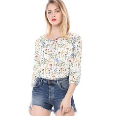 This blouse details a 3/4 raglan sleeve, tie neck, and floral print to show off your feminine. Suitable for spring, and summer situations, also style with your favorite shorts or skirts for a casual look. Look boho-chic for any cool season in a tie neck blouse. It's cut from a lightweight flowy material and the fabric keeps you cool that good for summer. Size: small. Color: white. Gender: female. Age Group: adult. Material: Polyester. Look Boho Chic, Cuddl Duds, Tie Neck Blouse, Blouse Tops, Mock Neck Top, Round Neck Tops, Blouse White, Online Tops, Tie Neck