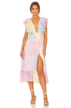 MAJORELLE Mistwood Dress in Pastel Multi Tie Dye | REVOLVE Elegant Dressing, Elegant Dinner Party, Pink Dress Casual, Romantic Escapes, Bohemian Lifestyle, Winter Beauty, Revolve Clothing, Ruffle Sleeves