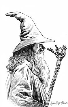 a drawing of an old wizard holding a staff