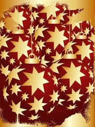 a red and gold christmas ornament with stars