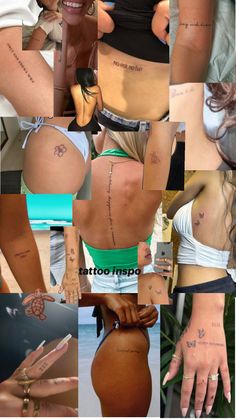 many different pictures of women with tattoos on their backs and hands, all showing the same words