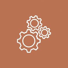 three gears on a brown background with white outlines in the center and bottom half