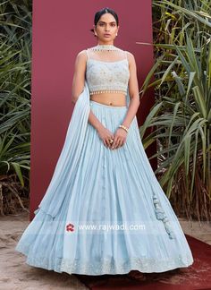 Gorgeous Light Blue Georgette Lehenga Choli... Blue Georgette Lehenga, Light Blue Lehenga, Women Lehenga Choli, Sky Blue Lehenga, Lehenga For Wedding, Women Lehenga, Blue Digital Art, Latest Lehenga Choli, Lehenga Choli Latest