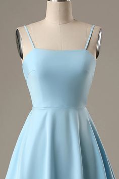 Simple Blue Open Back A Line Homecoming Dress