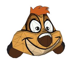 a cartoon dog with an orange mohawk on his head and eyes wide open, looking at the camera