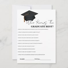 a white graduation card with the words, who knows the graduate's best?