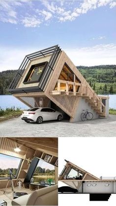 an unusual house built into the side of a car