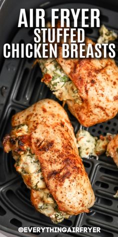 Stuffed Chicken Breasts in an air fryer basket with a title Air Fryer Stuffed Chicken, Air Fryer Recipes Chicken Breast, Stuffed Chicken Breasts, Fry Chicken, Best Air Fryer, Air Fried Food, Air Fryer Oven Recipes