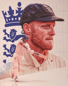 a man holding a baseball bat in front of a blue and white background with lions on it