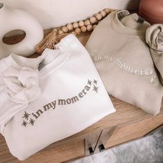 50/50 Cotton & Polyester "In My Mom Era" Embroidered On Center Front Of Crewneck. Embroidered Christmas Gifts, In My Mom Era, Boy Outerwear, Mom Era, Trendy Mom, Baby Bottoms, Embroidered Crewneck, Boys Bottoms, Personalized Embroidery