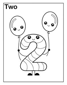 the letter two coloring page with balloons and an image of a snake on it's back