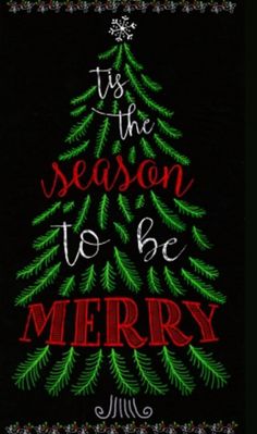 a christmas tree with the words tis the season to be merry on it's black background