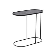 an oval table with black metal legs and a marble top, on a white background