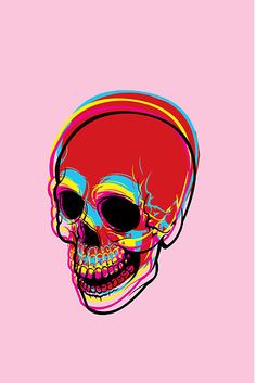 a colorful skull on a pink background