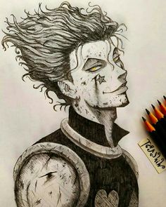 a pencil drawing of a man with an evil look on his face and clock in his hand