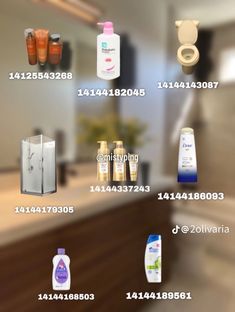 an image of bathroom items displayed on the wall in front of a mirror and sink