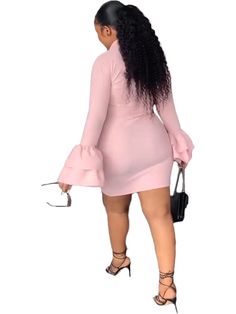 Material:90-95% Polyester. Features:Ruffle long sleeve. collar. waist. solid color. bodycon mini dresses.Style:Casual. Trendy Stretch Bodycon Dress In Solid Color, Trendy Stretch Solid Color Bodycon Dress, Casual Solid Mini Dress For Club, Flirty Solid Color Mini Dress For Going Out, Solid Color Bodycon Dress For Going Out, Flirty Solid Mini Dress For Going Out, Casual Mini Dress For Club, Non-stretch Long Sleeve Club Dress, Trendy Bodycon Dress For Going Out