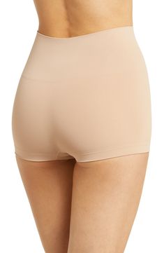 These everyday boyshorts are made with a targeted shaping band that stays in place with no rolling or pinching. Cotton-lined gusset 89% Sensil® nylon, 10% elastane, 1% cotton Machine wash, tumble dry Imported Compressive Seamless Beige Shorts, Beige Seamless Short Leg Shorts, Beige Seamless Shorts, Beige Smoothing Shorts, Mid-thigh Length, Beige Shaping Seamless Shorts, Beige Smoothing Mid-thigh Shorts, Beige Shapewear Shorts With Short Inseam, Beige Smoothing Mid-thigh Length Shorts, Beige Compression Shorts