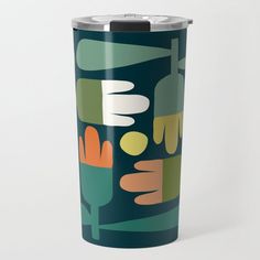 a travel mug with an abstract design on it