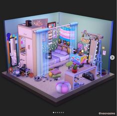 an image of a dollhouse in the middle of a room with furniture and accessories