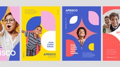 three different brochures designed to look like children's faces and the words aprisco on them