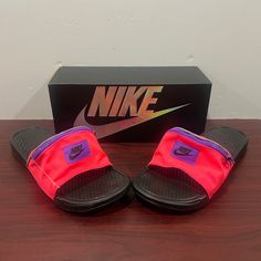 Brand - Nike Slide Model - Benassi Jdi Fanny Pack Style Code - Ao1037 600 Color - Black & Pink Condition - Brand New Gender - Men’s Includes Fanny Pack Pocket In Front Of Each Slide (See Last Photo For Details) Sizes Available; Men’s 10, 12 Nike Slide Sandals, Fanny Pack Style, Slides Nike, Nike Sandals, Nike Benassi, Nike Slides, Men Slides, Mens Slides, Swim Shoes