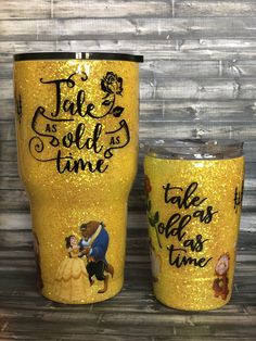 beauty and the beast tumbler cup with matching lid, set of two for sale on etsyle com