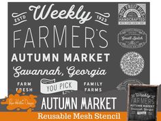 an autumn market sign and chalkboard with the words,