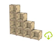 three stacks of cardboard boxes with one green arrow pointing up at the top and bottom