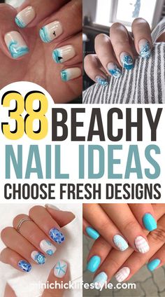 beach nails, summer nails, summer 2024 French Tip Beach Nails, Nail Color Ideas For Summer, Beach Nails Vacation Ocean, Island Vacation Nails, Beach Toe Nails, Trendy Nail Polish, Wave Nails, Blue And White Nails, Pedi Ideas