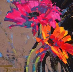 an abstract painting of flowers in a vase