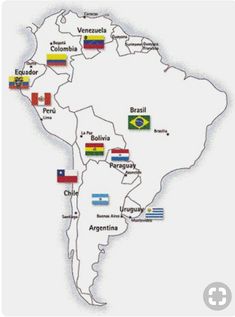 the map of south america with flags