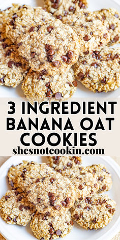 Banana oat cookeis on a white plate. Banana Oat Cookies, Ripe Banana Recipe, Healthy Oatmeal Cookies, Preworkout Snack, Breakfast Cookies Healthy, Banana Oatmeal Cookies, Banana Oat, No Gluten, No Dairy