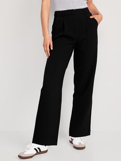 Extra High-Waisted Taylor Wide-Leg Trouser Suit Pants | Old Navy Tailored Straight Leg Pants, Wide Leg Pleated Trousers Outfit, Professional Pants Outfits Women, Women Dress Pants, High Waisted Pants Outfit, Professional Pants, Work Fits, Asian Nails, Teacher Clothes