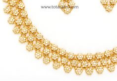 22 Karat Gold Necklace & Earrings Set with Cz - 235-GS3171 - in 45.300 Grams for USD $3484.05. 
Made in India by Totaram Jewelers Online this product is in Gold - 22 Karat BIS Hallmark 916 KDM Gold  & is an excellent gift for Adult - Women. Ships fully insured with secured guaranteed delivery for free with your order over $250 from New Jersey USA & comes with 30 days exchange policy. Anniversary Gold Cubic Zirconia Kundan Necklace, Gold Cubic Zirconia Bridal Necklace In Temple Jewelry Style, Gold Kundan Necklace With Cubic Zirconia For Formal Occasions, Festive Gold Bridal Necklace With Cubic Zirconia, Festive Gold Cubic Zirconia Bridal Necklace, 22k Yellow Gold Necklaces For Reception, Festive Gold Diamond Necklace With Cubic Zirconia, 22k Yellow Gold Necklace For Reception, Yellow Gold 22k Necklaces For Receptions