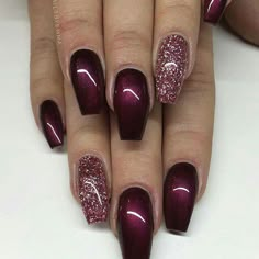 ♡ Lilly Nails, American Nails, Gold Acrylic Nails, Cherry Nails, Rose Gold Nails, Burgundy Nails, Super Nails, Trendy Nail Art, Pink Nail