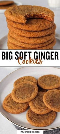 the big soft ginger cookies are stacked on top of each other and ready to be eaten