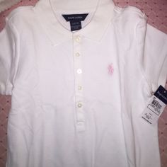 White With Pink Ralph Lauren Logo, Childs Collared Shirt White Long Sleeve Ralph Lauren Shirt, White Basic Shirt For Spring, Basic White Shirt For Spring, White Cotton Ralph Lauren Top, White Long Sleeve Ralph Lauren Tops, Classic White Ralph Lauren Shirt, Basic White Collared Shirt, White Collared Basic Shirt, White Fitted Ralph Lauren T-shirt