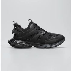 Balenciaga Brand New With Box And Bag Men’s Track Sneakers Black With Clear Sole Size 40 Designer Black Sneakers With Translucent Outsole, Designer Black Sneakers With Vibram Sole, Track Sneakers, New Man, Mens Shoes Sneakers, Sneakers Black, Balenciaga, Men's Shoes, Shoes Sneakers