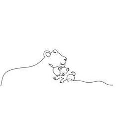 a single line drawing of a lion and its cub