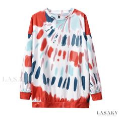 Lasaky - Relaxed Fit Tie-Dye Long Sleeve Crewneck Sweatshirt Woman Sweatshirt, Autumn Decoration, Fall Attire, Printed Fashion, Maxi Dresses Fall, Tie Dye Sweater, Faux Leather Dress, Tie Dye Long Sleeve, Tie Dye Sweatshirt