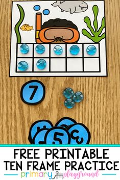 an ocean themed printable ten frame game for kids to practice number recognition and counting