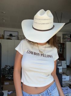 Cowboy Pillows Outfit, Cowgirl Graphic Tees, Cowboy Pillows Shirt, Country T Shirts, Cowboy Pillows, Stampede Outfit, Cowboy Pillow, Chestnut Springs, L Hand