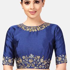 Blue color Blouse in Dupion Silk fabric with Embroidered work Embroidered Saree Blouse, Black Embroidered Blouse, Saree Blouses Online, Indian Look, Embroidered Saree, Silk Saree Blouse, Designer Blouse Patterns, Art Silk Sarees, Dupion Silk