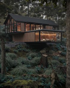 a house in the woods surrounded by trees