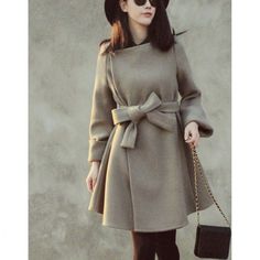 Elegant Woolen Winter Coat with Belt Long Sleeves Coats, Woolen Coat, Coat Outfits, 가을 패션, Wool Dress, Fashion Shop, Womens Fashion Trends, Belted Dress, Coat Dress