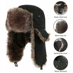 Description: Mens Womens trapper style hat Fashionable hat with faux fur lining Great warm in winter Ear flaps with fastening chin strap It can be used in parties, masquerades, home, streets, schools, etc. Material: Outer :Cotton, Lining: Polyester, Fur: Polyester Color: Black/ Coffee/ Navy Blue Size: One Size length: about 58-60cm Features: Waterproof ,Warmer Package Included: 1 × Mens Cap Notes: 1. Due to the different monitor and light effect, the actual color of the item might be slightly different from the color showed on the pictures. Thank you! 2. Please allow 1-3cm measuring deviation due to manual measurement. Russian Bombers, Aviator Cap, Russian Ushanka, Fur Hats, Aviator Hat, Faux Fur Hat, Ski Cap