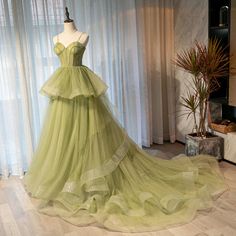 Item Descriptions: Silhouette:Ball Gown Waist: Natural Sleeve Length: Sleeveless Fabric:Tulle Shown Color:Green Built-In Bra: Yes Faerie Makeup, Dr Dresses, Gown Green, Extra Clothes, Formal Dresses Graduation, Long Party Dress, Sweet Rain, Green Tulle, Forest Girl